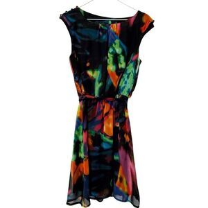 Vintage Xtraordinary Abstract Sleeveless Tie Waist Mini Dress Multicolor Small